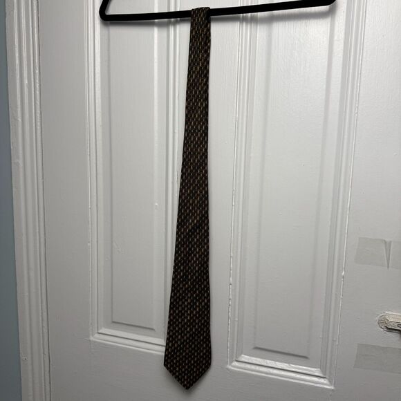 Abercrombie & Fitch Silk Tie Mens Green Yellow Brown Geometric Necktie USA VTG - Picture 2 of 6